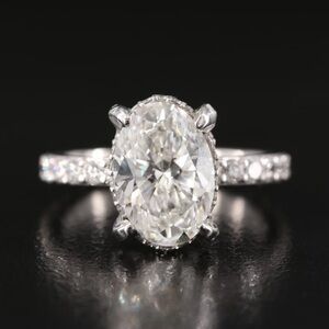 14K 4.01 CTW Oval Pavé Crown Halo Lab Grown Diamond Engagement Ring IGI Report